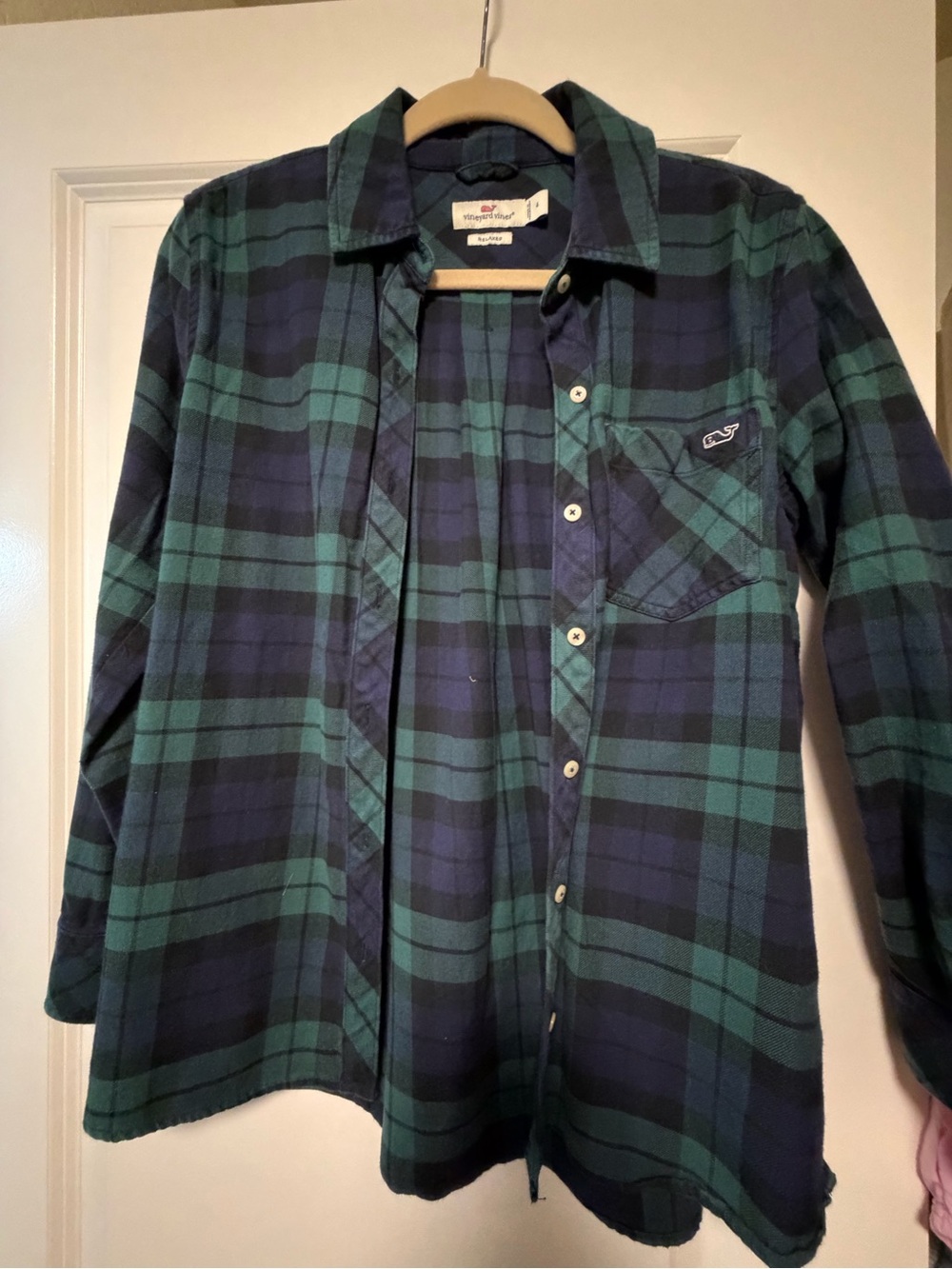 Vineyard Vines Navy & Green Plaid Relaxed Button-Up